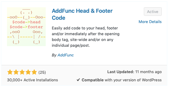 AddFunc Head & Footer WP plugin